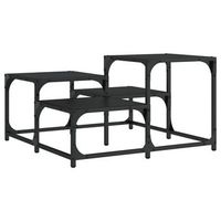mesa de centro diferentes alturas diseno industrial 68x68x40 cm madera de ingenieria negra y metal dec039736