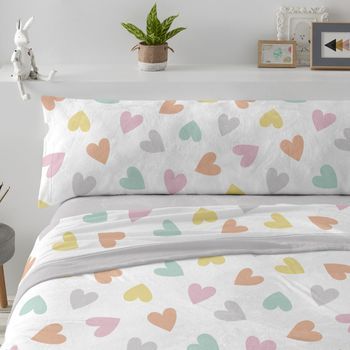 Juego De Sábanas Coralina Corazones 135 X 190/200 Cm - Multi - Burrito Blanco