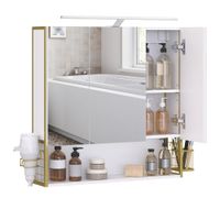 armario de bano con espejo 3 puertas blanco nube  verde claro dorado  145 x 70 x 70 cm