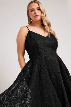 Yours London Vestido Negro De Encaje Con Tirantes, Mujer Curvy Y Tallas Grandes, Yours London