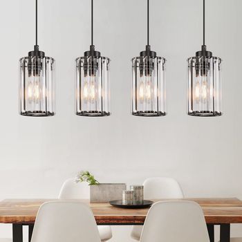 Nettlife Lámpara Colgante Moderna De Cristal Negro Para Mesa De Comedor, 4 Llamas, E27