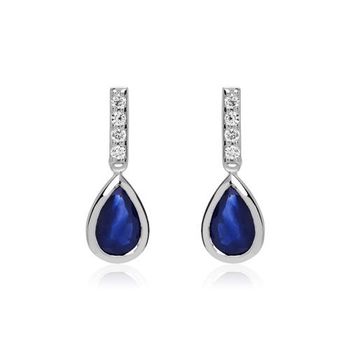 14 quilates pendientes de oro blanco con zafiros y diamantes