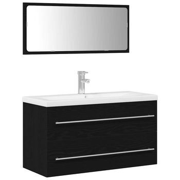 Gabinete De Lavabo Para Baño 3 Uds. Roble Negro Vidaxl