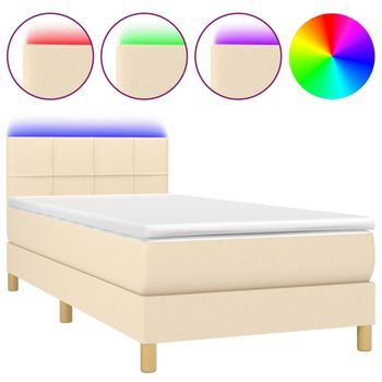 Cama Box Spring Con Colchón Y Led Tela Crema 90x190 Cm Vidaxl