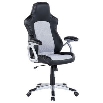 Silla De Oficina De Malla Negra Con Piel Sintética Gris Ajustable Explorer