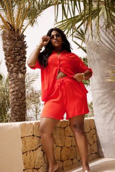 Limited Collection Pantalones Cortos Rugosos Rojo Amapola, Mujer Curvy Y Tallas Grandes, Limited Collection