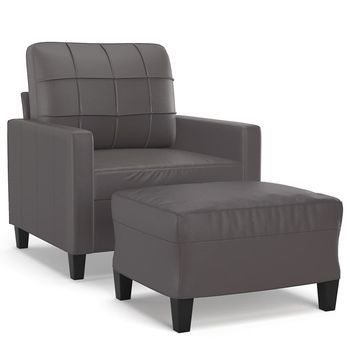 Sillón De Salón | Silla | Sillón Con Taburete Cuero Sintético Gris 60 Cm
