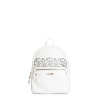 mochila con flores cortadas a laser bolsillo con cremallera y detalles decorativos white