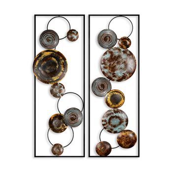 Decoración Pared De Metal Textured-6 Multicolor 32x92x4 Cm (2 Piezas)
