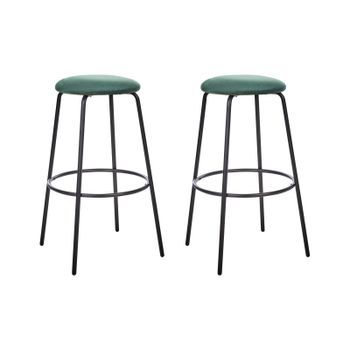 Conjunto De 2 Taburetes De Bar Terciopelo Patas De Acero Negras Sin Reposabrazos Comedor Verde Esmeralda Morton