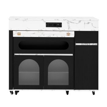 Isla De Cocina Con Ruedas, Mesa Extensible De 50,5 A 187,5 Cm Y Enchufes