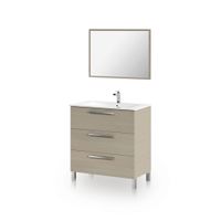 mueble de bano de 3 cajones con espejo 80 cm melamina roble