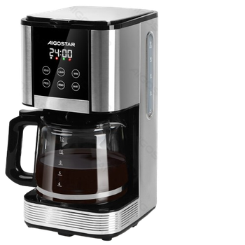 Aigostar Cora - Cafetera de goteo, Programable 24h, 1,5L, Pantalla LCD, Cafetera filtro 14 tazas, Acero inoxidable, 1000W, Ajuste de intensidad, Antigoteo, AutoLimpieza, Mantenimiento de calor, Negro