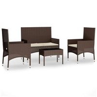 conjunto muebles de jardin 4 uds  mesa y sillas y cojines ratan sintetico marron