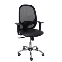 silla cilanco negra malla negra asiento similpiel negro brazo regulable base cromada