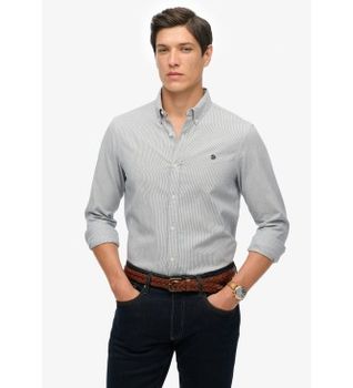 Superdry para hombre. M4011037A Camisa Classic Oxford L/S gris (M), Casual, Algodón, Manga larga