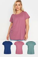 yours juego 3 camisetas manga corta azul rosa y verde mujer curvy y tallas grandes yours