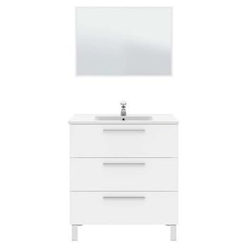 Mueble Baño Melamina  Espejo Y Lavamanos - Blanco