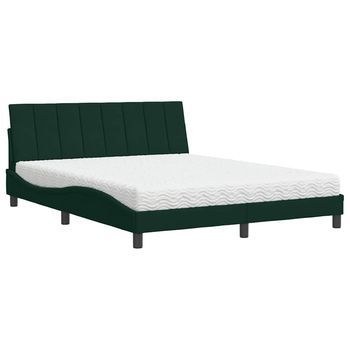 Cama Con Colchón Hanko Terciopelo Verde Oscuro 160x200 Cm Vidaxl