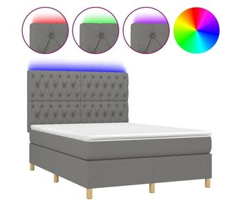 Cama box spring colchón y luces led tela gris oscuro 140x200 cm diseño de botones