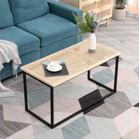 mesa de centro estilo industrial en ratan y acero