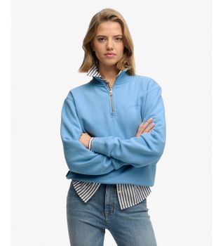Superdry para mujer. W2012666A Sudadera Essential Logo Zip azul (L), Casual, Algodón