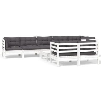 Muebles De Jardín 9 Pzas Con Cojines Blanco Madera Maciza Pino Vidaxl