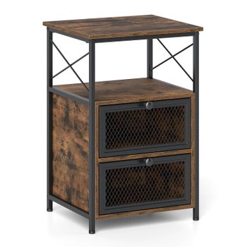 Costway Mesita de Noche Individual con Estilo Industrial Armazón Metálico Sólido Amplio 40 x 35 x 61 cm para Dormitorio Marrón Rústico