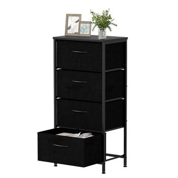 Costway Cómoda de 4 Cajones Torre de Almacenaje de Tela con Tapa de Madera Asas de Fácil Tiro y Estructura de Metal Resistente Unidad Negro