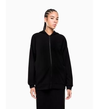 EA7 para mujer. 7W001120_AF12501 Maxisudadera con capucha de mezcla de modal elástico Logo Series negro (S), Casual, Poliéster Reciclado