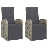 pack 2 uds sillones de jardin  silla de jardin  silla de exterior reclinables con cojines ratan pe gris