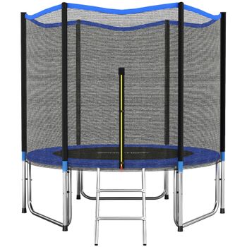 SPORTNOW Cama Elástica Exterior Ø305 cm Trampolín para Niños con Red de Seguridad Escalera y Acolchado de Muelles Azul