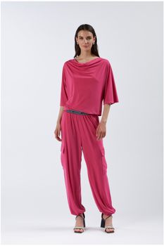 blusa con escote drapeado hot pink s