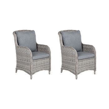 Conjunto De 2 Sillas De Ratán Sintético Gris 73 X 60 X 96 Cm Con Cojines Modernos Acapulco