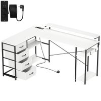 homcom escritorio en l reversible con 4 cajones de tela 2 enchufes y 2 puertos usb soporte para monitor 155x112 cm blanco