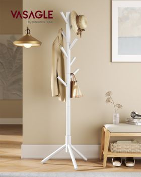 Perchero con 8 ganchos de madera maciza de color blanco