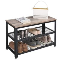 banco zapatero con 2 estantes de metal greige  negro