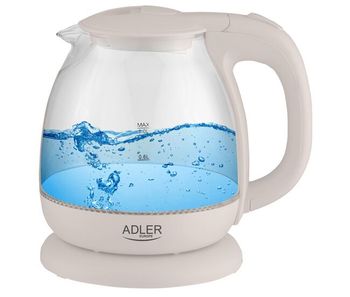 Adler ad1283c hervidor agua eléctrico 1 litro jarra cristal inalámbrica retroiluminada, apagado automático, 1100, crema