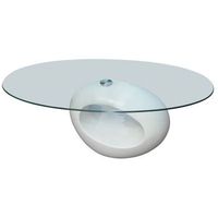 mesa de centro cokoa ovalada tapa cristal blanco 40x115x65 cm