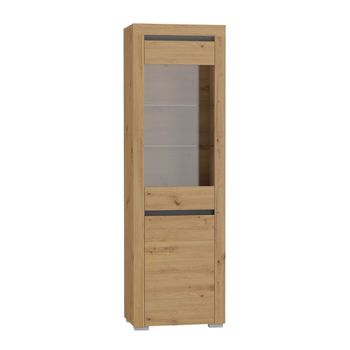 Vitrina 2 puertas con led paneles laminados madera y gris antracita