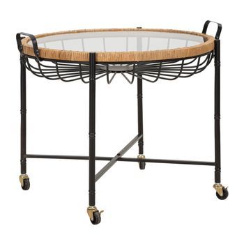 Mesa Auxiliar En Hierro, Madera Y Cristal 70,5x65x57 Cm