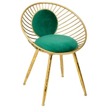 Banqueta de metal dorado tapizada verde 55x46x70