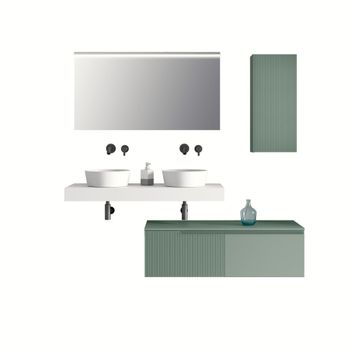 Mueble de baño de 7 piezas en melamina blanco/verde salvia