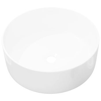 Lavabo De Baño Moderno | Lavabo Redondo De Cerámica Blanco 40x15 Cm