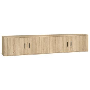 Muebles Para Tv | Mueble De Salón | Gabinete De Tv De Pared 2 Uds Roble Sonoma 100x34,5x40 Cm