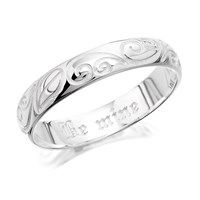 Silver Patterned Band Ring - F5491-O