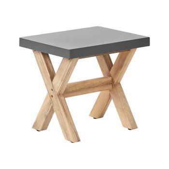 Taburete De Jardín De Cemento Reforzado Gris Base De Madera De Acacia Olbia