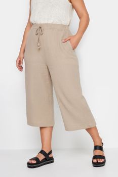 Yours Culottes Beige De Estameña De Algodón, Mujer Curvy Y Tallas Grandes, Yours