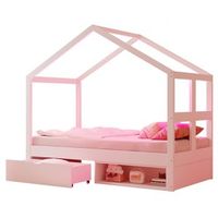 cama casita de madera individual 90x190 con cajones de almacenaje y zapatero iluminacion led cama juvenil blanca