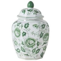 jarron con tapa florero accesorio decorativo de porcelana salon blanco y verde ferrol